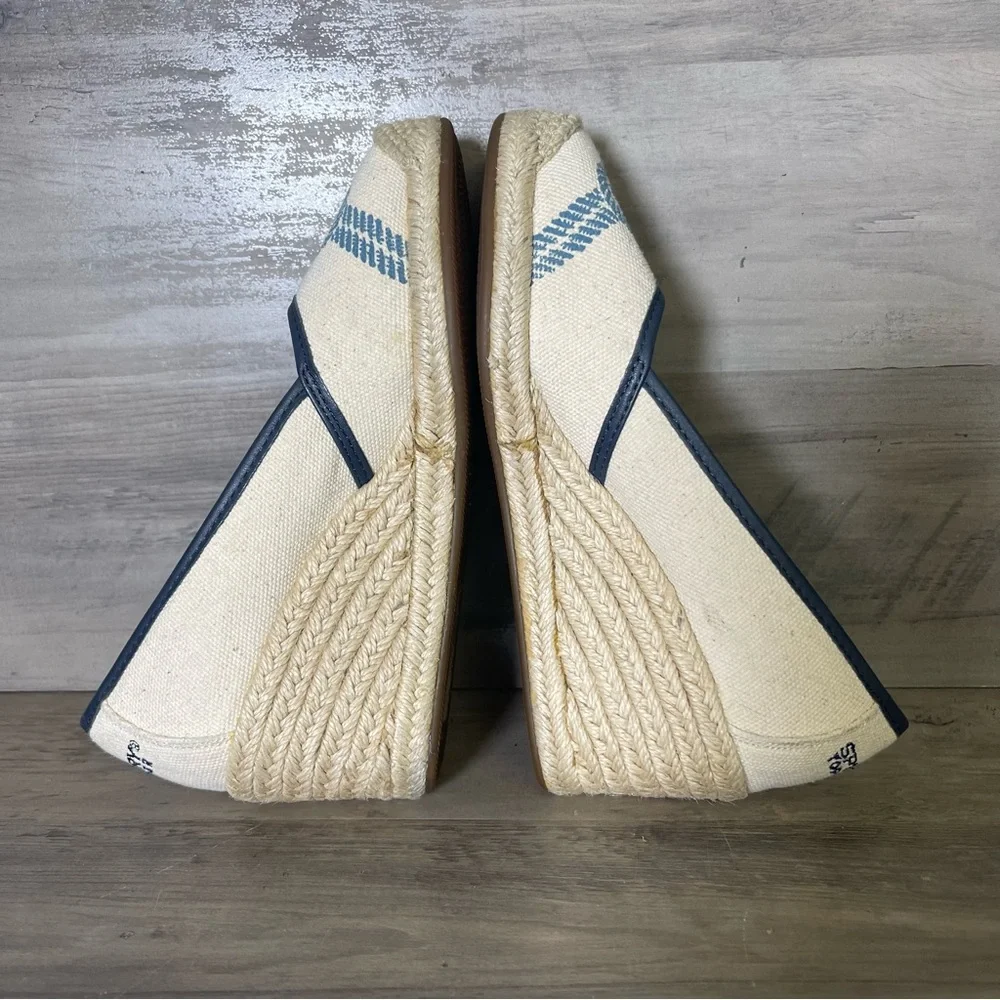 Sperry Womens 6 Tan Blue Knot Nautical Top Sider Espadrilles‎ Closed Toe Wedge
